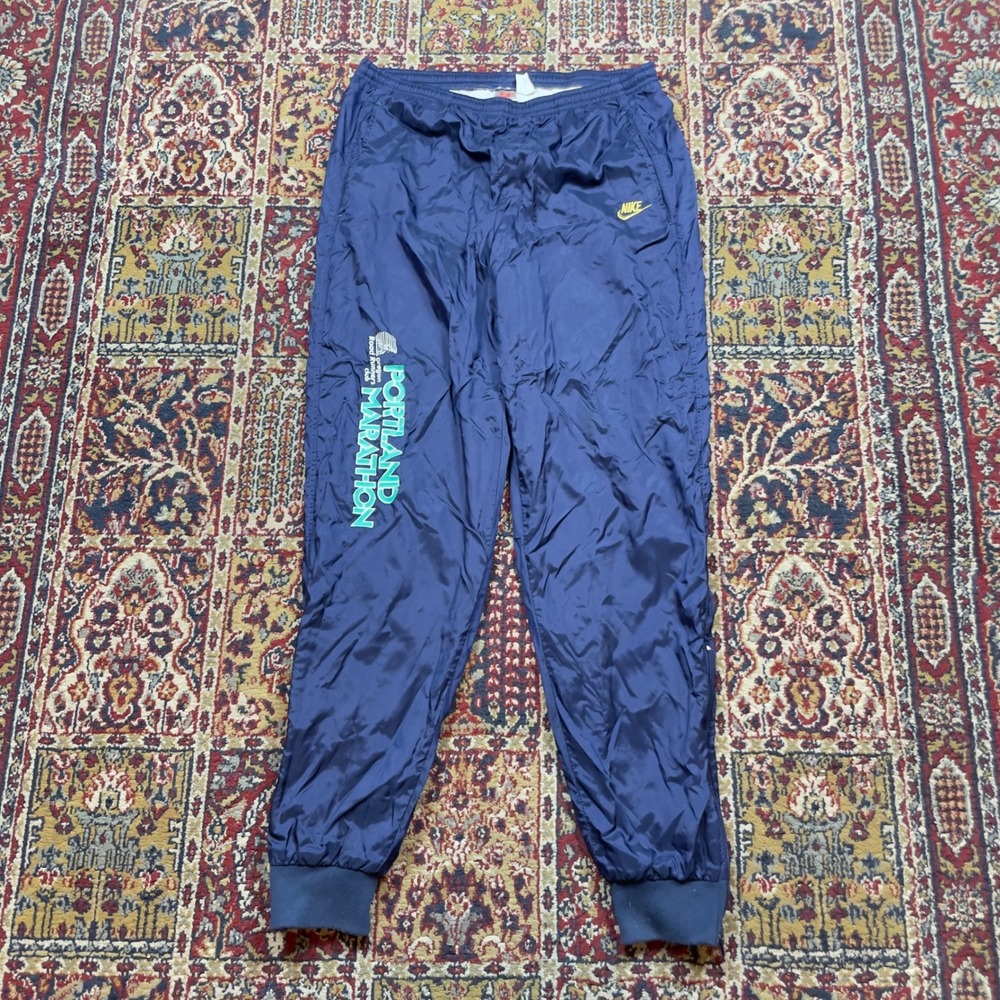 VTG Rare 80s 90s Nike Gray Tag Portland Marathon Running Track Pants Navy Blue M